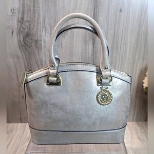 Ann Klein Small Mini Tote Bag Purse Glistening Gold Champagne Lion Charm